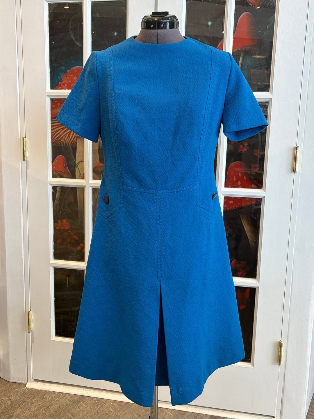 open lace back dress Blue 1960s Daisy Floral V-Neck Slit Short Dress main image 1