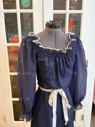 Vintage 1970s Kleemeier Hof Maxi Polka Dot Garden Party Prairie Dress
