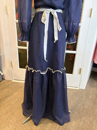 Vintage 1970s Kleemeier Hof Maxi Polka Dot Garden Party Prairie Dress