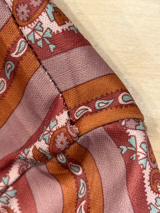 Vintage 1970s Brown Paisley Disco Dagger Collar Button Up Shirt