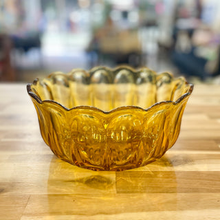 Vintage 1960s Amber Scalloped Glass Bowl