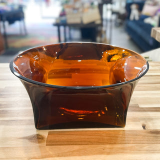 Vintage 1970s Thick Amber Glass Bowl