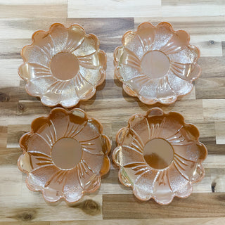 Vintage Mid-Century Peach Lustre Lotus Bowl & Saucer Sets