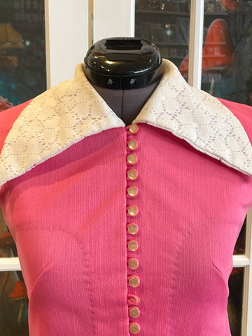 strapless open back dress Vintage 1960s Pink Micro Mini Dress with Large Dagger Collar