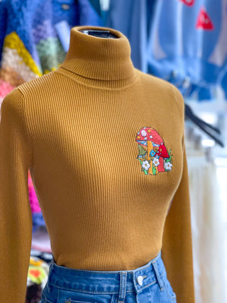 Mustard Mushrooms Turtleneck Sweater