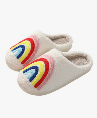 White Rainbow Knit Fluffy Slippers