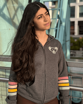 Grateful Dead Sunset Bear Women's Stripes Zip Hoodie