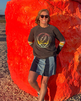 Grateful Dead Sunset Stealie Women's Striped Sweatshirt