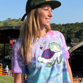 Turtle in the Clouds Tie Dye Crop T on on model