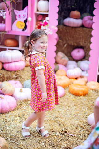 Retro Pink Plaid Peter Pan Collar Girls Dress