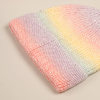 Gradient Ribbed Cuff Knit Beanie Hat