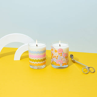 Gathering Flowers Rocks Glass Candle