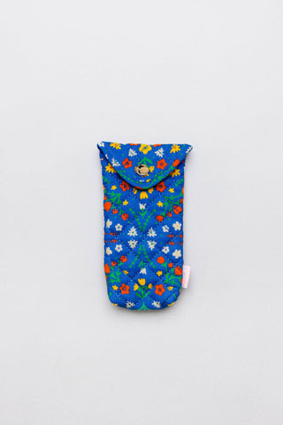 Blue Scandinavian Floral Quilted Sunglasses Case
