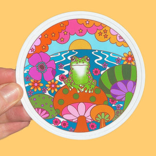 Happy Frog on Mushroom Sticker