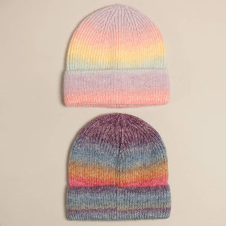 Gradient Ribbed Cuff Knit Beanie Hat