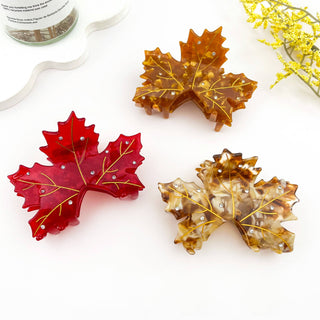 Rhinestone Inlaid Maple Leaf Hair Clip