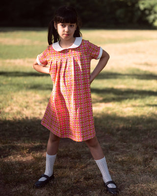 Retro Pink Plaid Peter Pan Collar Girls Dress