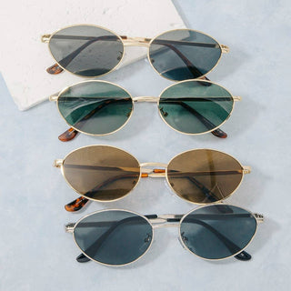 Slim Oval Cat Eye Metal Double Bridge Sunglasses
