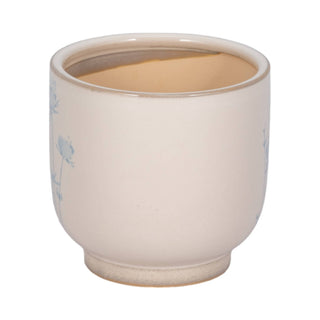 Beige Ceramic Blue Flower Planter