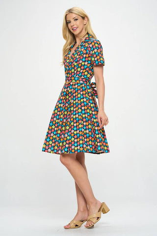 Retro Flower Print Fit & Flare Cotton Dress