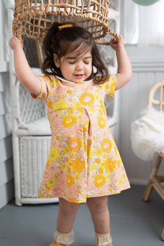 Retro Marigold Floral Peter Pan Collar Toddler Dress