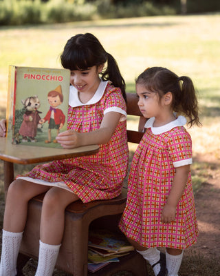 Retro Pink Plaid Peter Pan Collar Girls Dress
