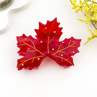 Rhinestone Inlaid Maple Leaf Hair Clip