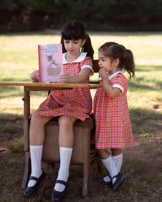 Retro Pink Plaid Peter Pan Collar Girls Dress