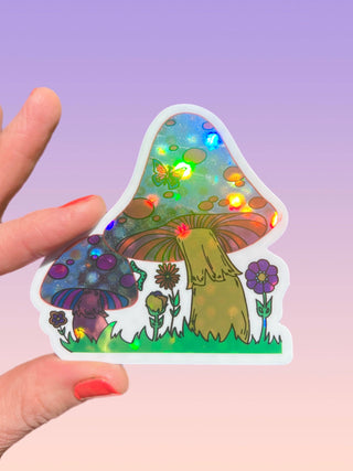 Mushroom Hologram Shimmer Sticker