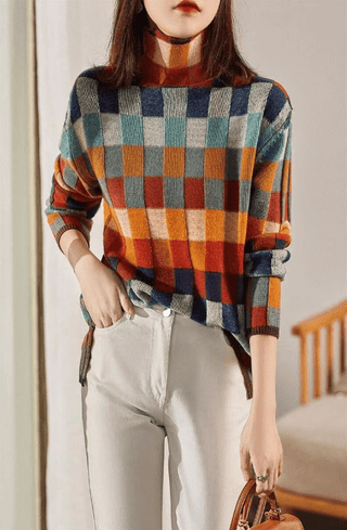 Multicolor Checkerboard Knit Sweater