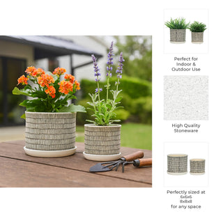 Ivory Ceramic Line Planters with Saucer