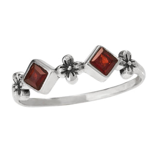 Twin Garnets Sterling Silver Ring