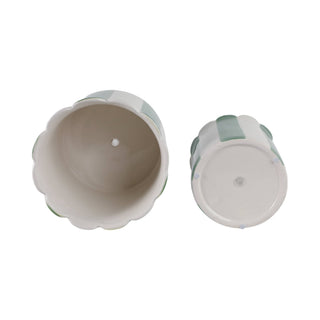 Green/White Ceramic Striped Planters