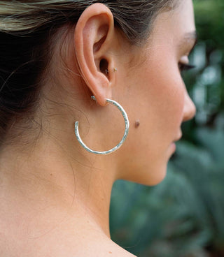 Bhavani Silver Hammered Hoop Earrings