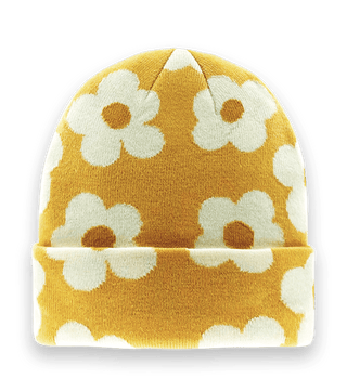 Yellow Floral Knit Beanie Hat
