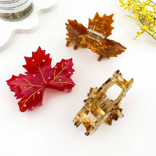 Rhinestone Inlaid Maple Leaf Hair Clip