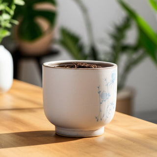 Beige Ceramic Blue Flower Planter