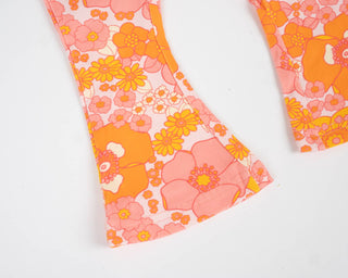 Orange and Pink Flower Power Girls Bell Bottoms Leggings