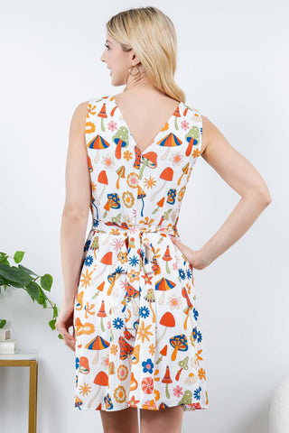 Retro Mushroom Print Skater Dress