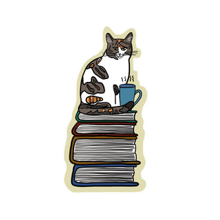 Book Cat with Coffee Sticker