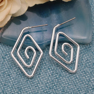 Diamond Spiral Silver Hoop Earrings