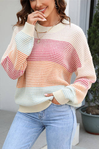 Womens Waffle Knit Color Block Oversized Sweater