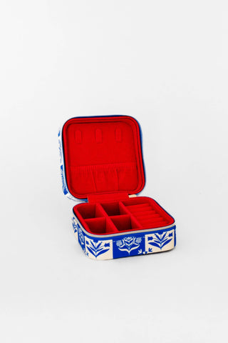 Blue Plaid Floral Travel Jewelry Organizer