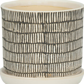 Ivory Ceramic Line Planters with Saucer