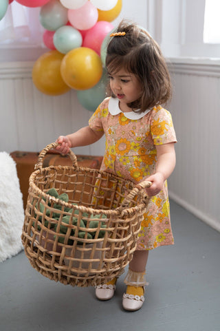 Retro Marigold Floral Peter Pan Collar Toddler Dress