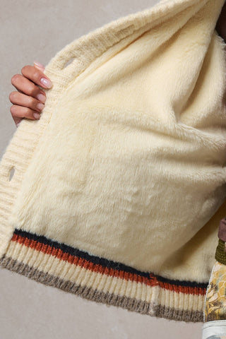 Chunky Rib-Knit Faux Fur Lined Cardigan