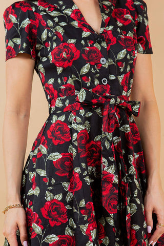Retro Rose Print Fit & Flare Dress