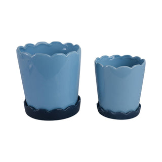 Blue Ceramic Scallop Planter