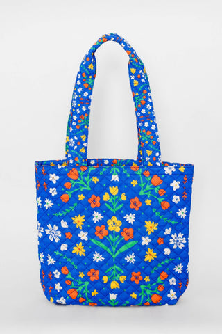 Blue Scandinavian Floral Quilted Tote Bag