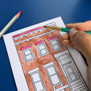 Assorted Brooklyn Brownstone New York Coloring DIY Postcard
